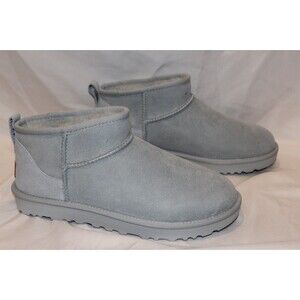 UGG WOMEN'S ULTRA MINI‎ SUEDE SHEARLING LINED BOOTS AQUA BLUE NEW
